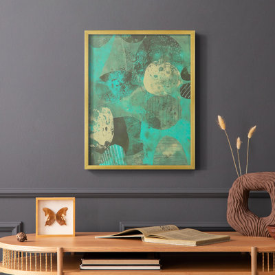 «Minty Green Orbs I», reproduction encadrée - bois massif