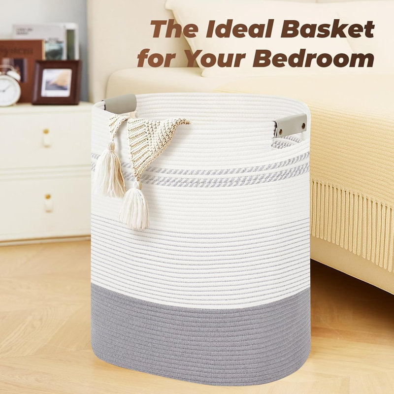 Handcrafted Cotton Laundry Basket With Handles - Stylish Storage Hamper For Blankets, Clothes, And Bedroom Essentials, Tall And Large Design