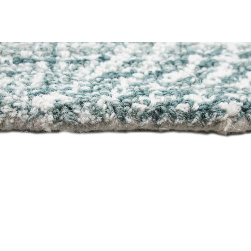 Handmade Teal Wool Tufted Runner Rug 2'6" x 8'