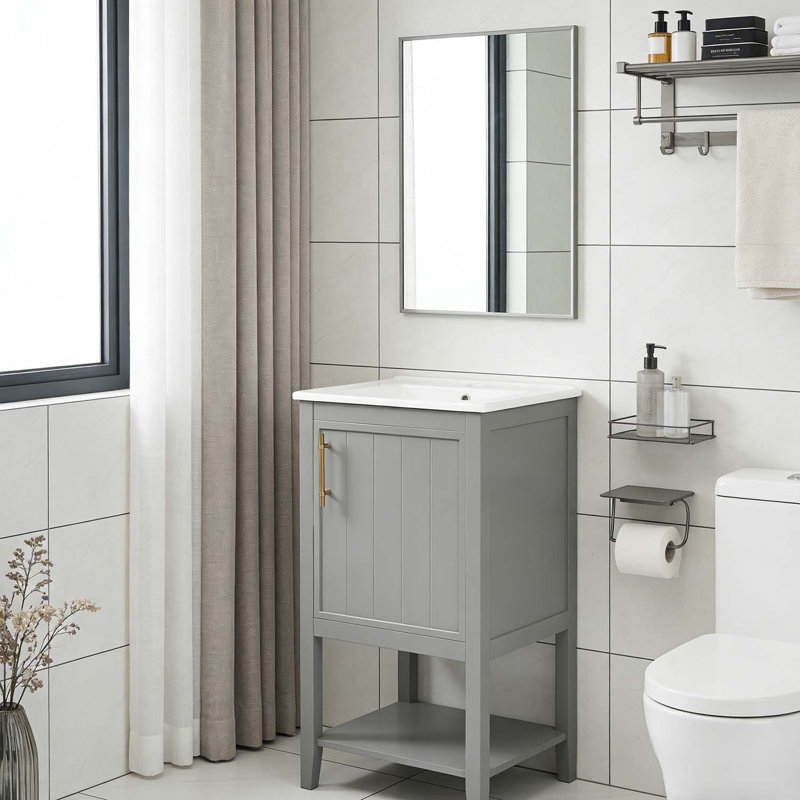 Bathroom Vanity with Sink,Soft Closing Door,Storage Rack,and Open Shelf for Modern Bathrooms, Gray