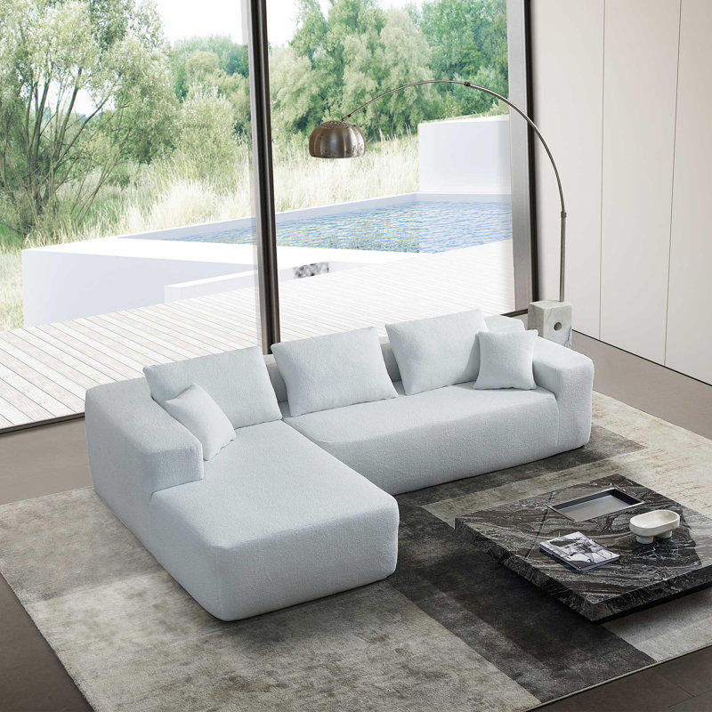 Heymi Upholstered L-Shaped Sectional, Left, White Sponge