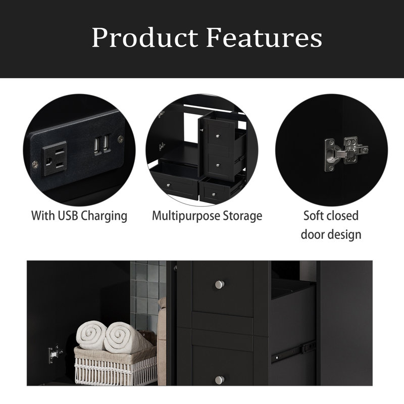 Meuble-lavabo 36 po (lavabo non inclus), Noir, noir, noir, noir