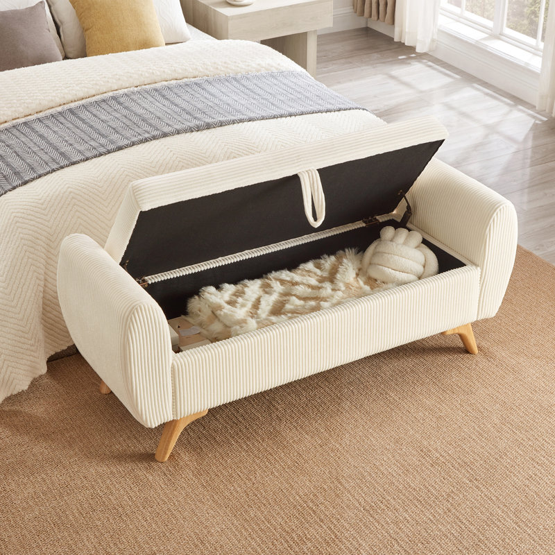 Banc rembourré avec rangement, Beige, Beige