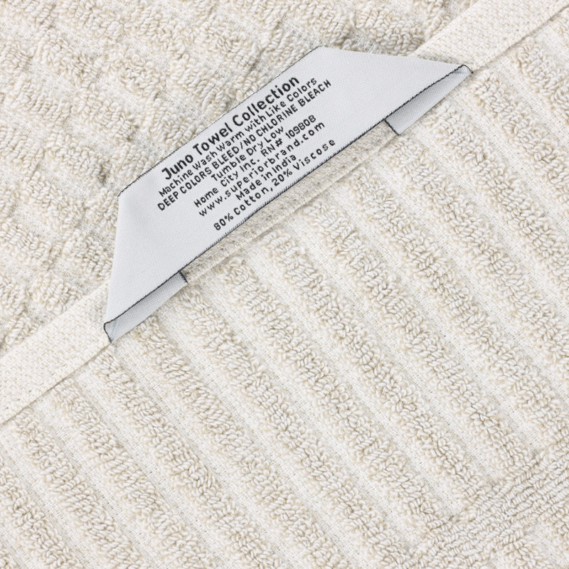 Beige Cotton Blend Textured Checkered Hand Towels, 30" x 16"