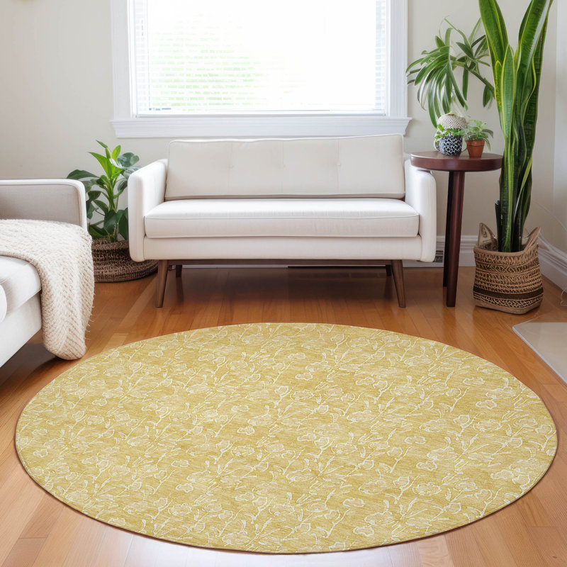 Lavonia Washable Floral Indoor / Outdoor Rug, Round 8'