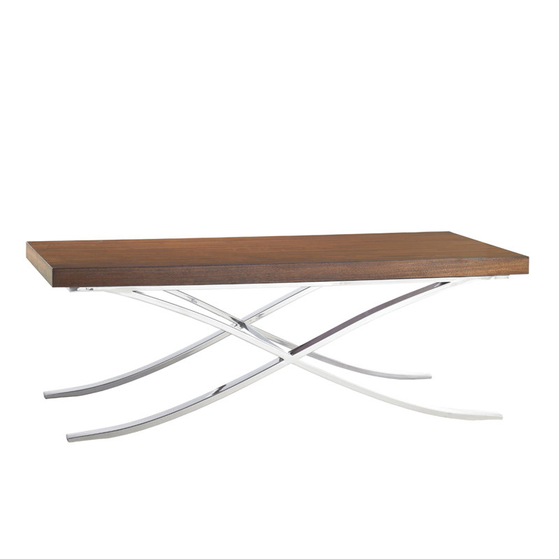 Transitional Loren 56'' Walnut and Polished Metal Cocktail Table with Storage
