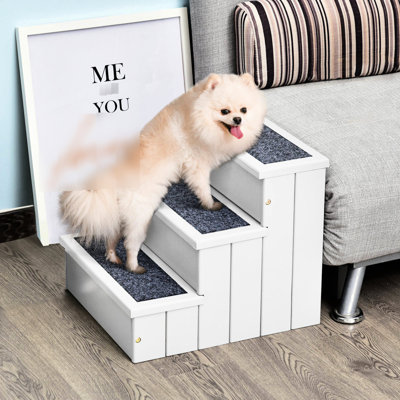 3 Step Wooden Pet Stairs Ramp For Cats And Small Dogs, Non-Slip - White Ramp, Non Slip Dogs