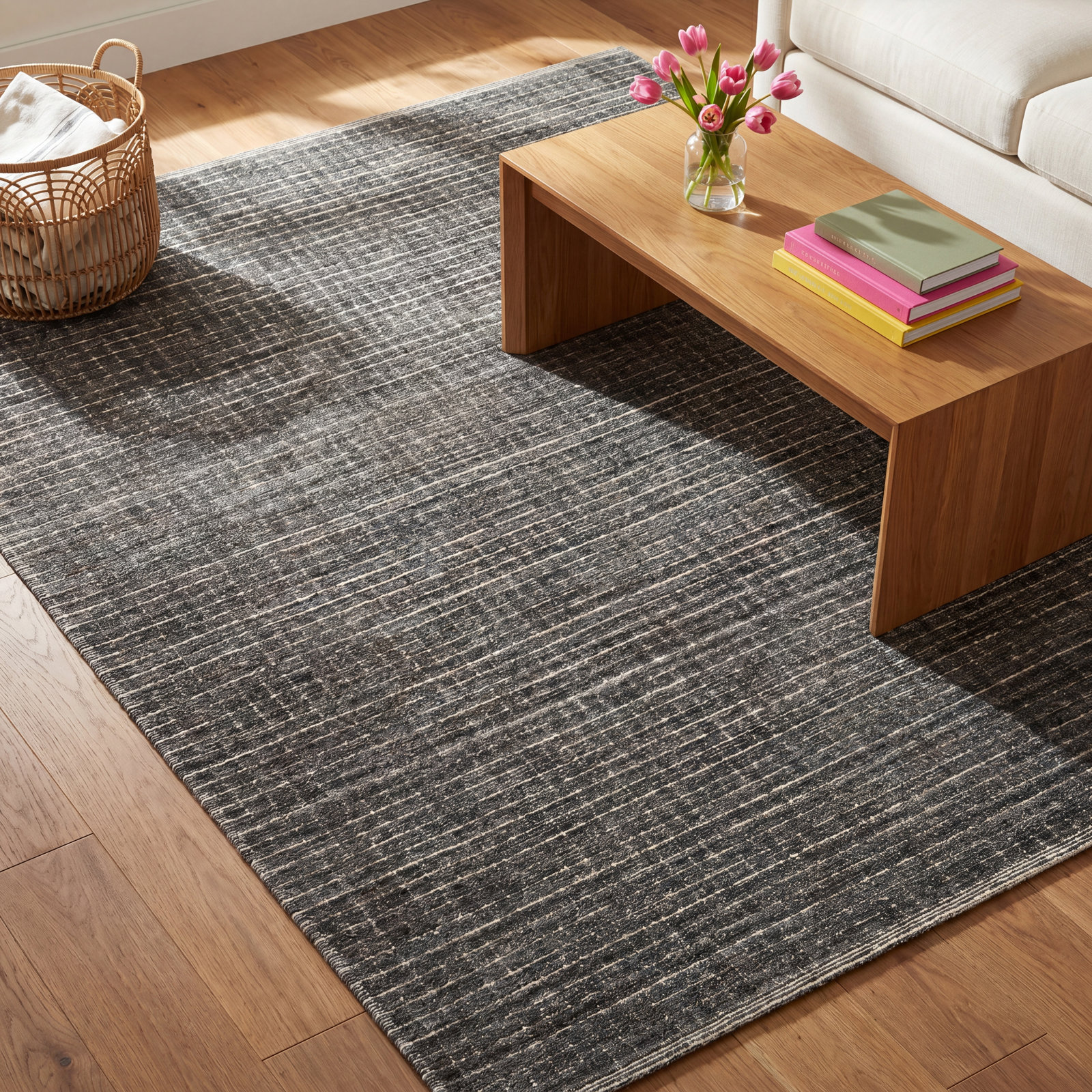 Dorsey Charcoal Hand-Woven Geometric Rug, Rectangle 4' x 6'