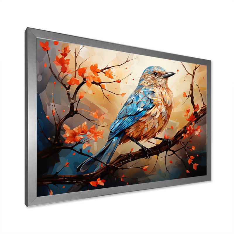 " Warm Sunrise Hues An Expressionist Portrayal Bird ", Silver Single Picture Framed, 12" H x 20" W x 1" D