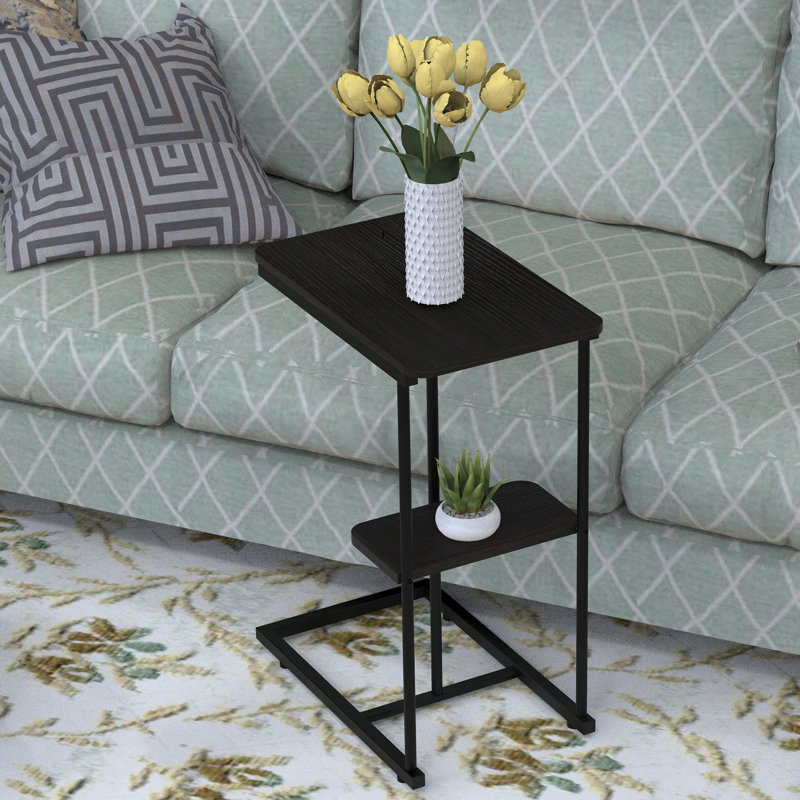 Table de bout en C pour canapé-lit avec table de bout et panier de rangement, Noir