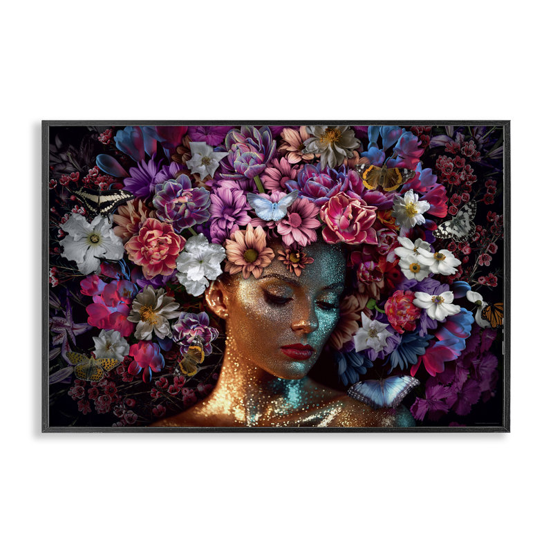 «Glitz Woman with Florals», art de la giclée encadrée par Reinders, Giclée encadrée noir minuit, H 12 po x l 18 po