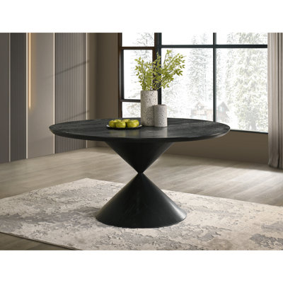 Table de salle à manger ronde à piédestal en ébène de 59 po avec base en sablier Haven