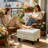 Multi-Functional White Faux Leather Ottoman with Hidden Storage Compartment-1418637426