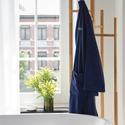 Lacoste Classic Pique Cotton Bathrobe 100% Cotton Terry Cloth Above Knee 