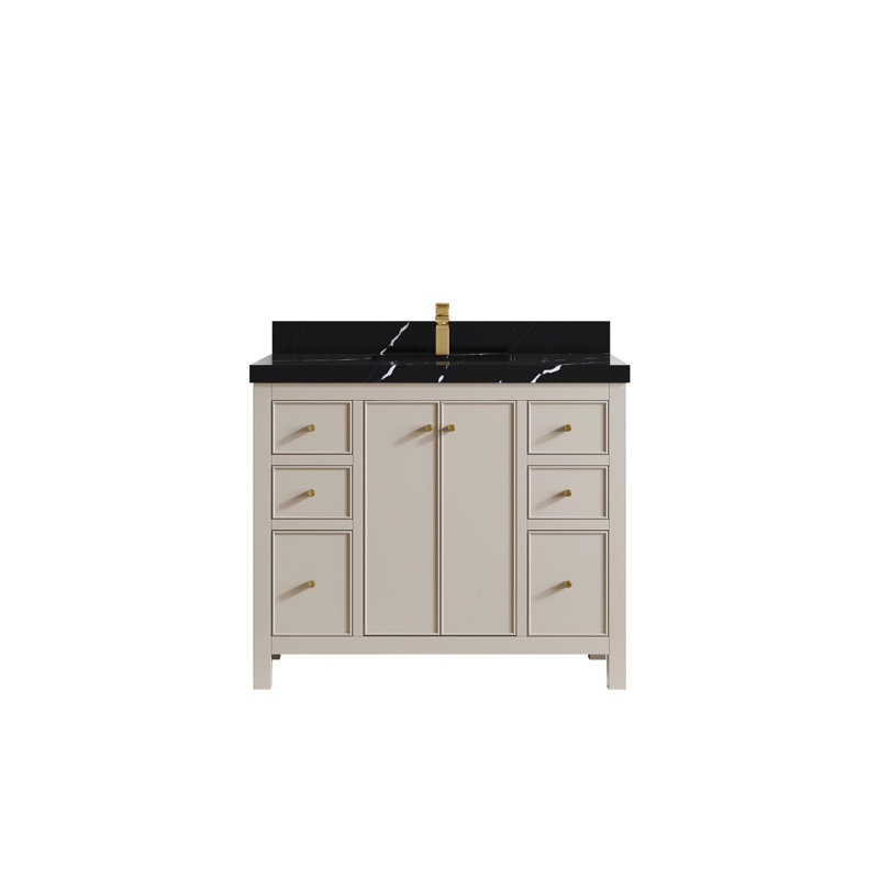 Meuble-lavabo simple 42 po avec plateau Chicago, Noir Calacatta