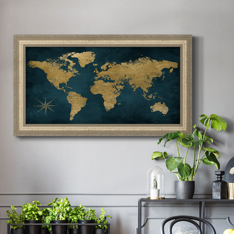 Bleu marine carte or - reproduction d'un seul cadre photo sur toile, H 25 po x l 45 po x P 0,8 po