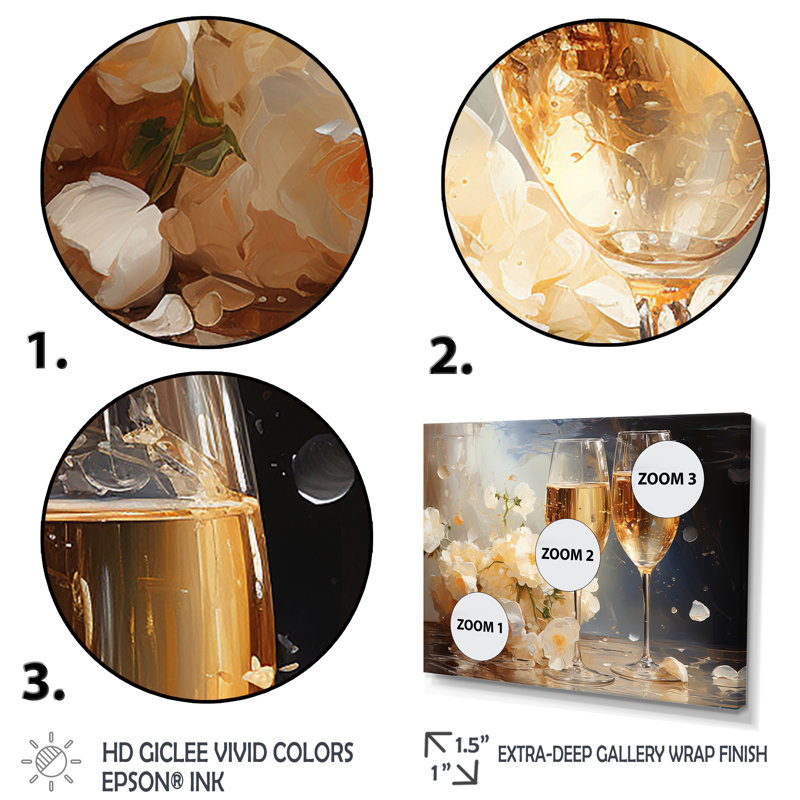 Bulles de fleurs dorées et blanches - Champagne, art mural, H 30 po x l 40 po x P 1,5 po, Cadre d'angle fermé noir