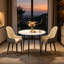 Round Dining Table And 2 Chairs Set, 3pcs Dining Room Sets For Restaurant Kitchen Office, 2-4 Seaters Marble Table And Light Khaki Microfiber Silicone Leather Kitchen Chairs Set Of 2-1862177385-1862177384