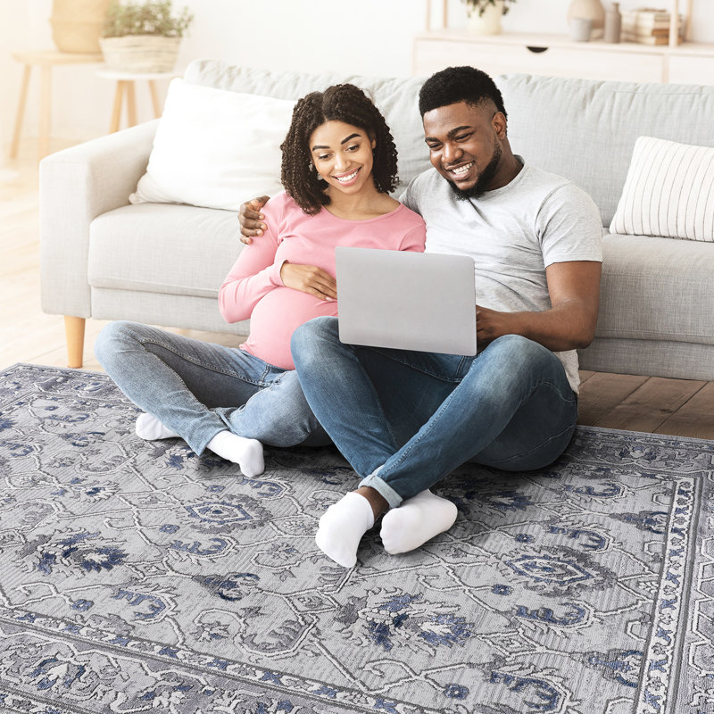 8x10 Grey/blue Non-shedding Area Rug - Stain , Soft Touch For Living Room, Bedroom Luxurious Ambience Room