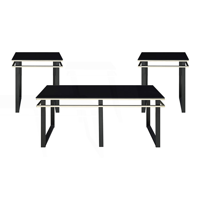 Ensemble de table basse et tables de bout, tables d'appoint en verre trempé 3 pièces, table centrale