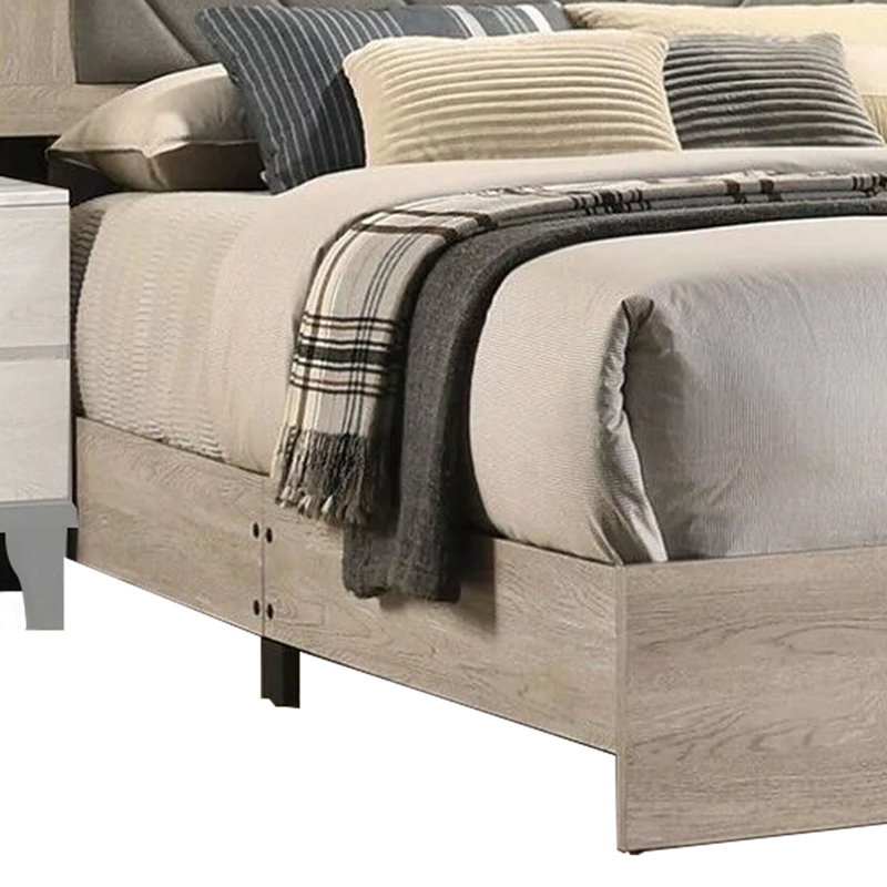 Upholstered Platform Bed, Queen, Gray/Cream