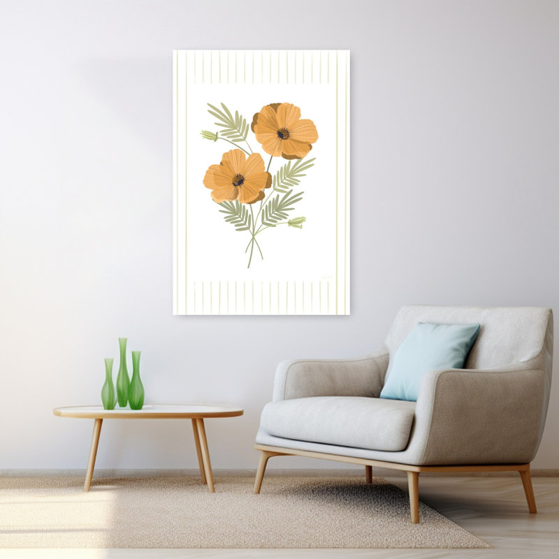 Tige de printemps rayée II, art contemporain minimaliste délicat, H 48 po x l 32 po