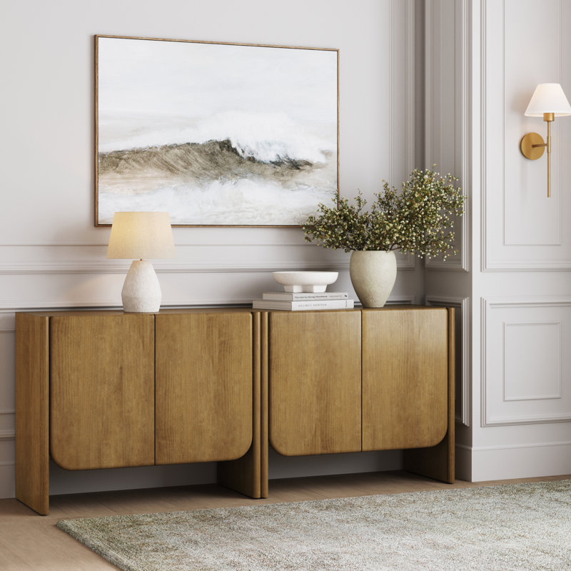 Armoire de rangement arquée pour hall d'entrée, Marron clair, H 32 po x l 76 po x P 17 po, 2