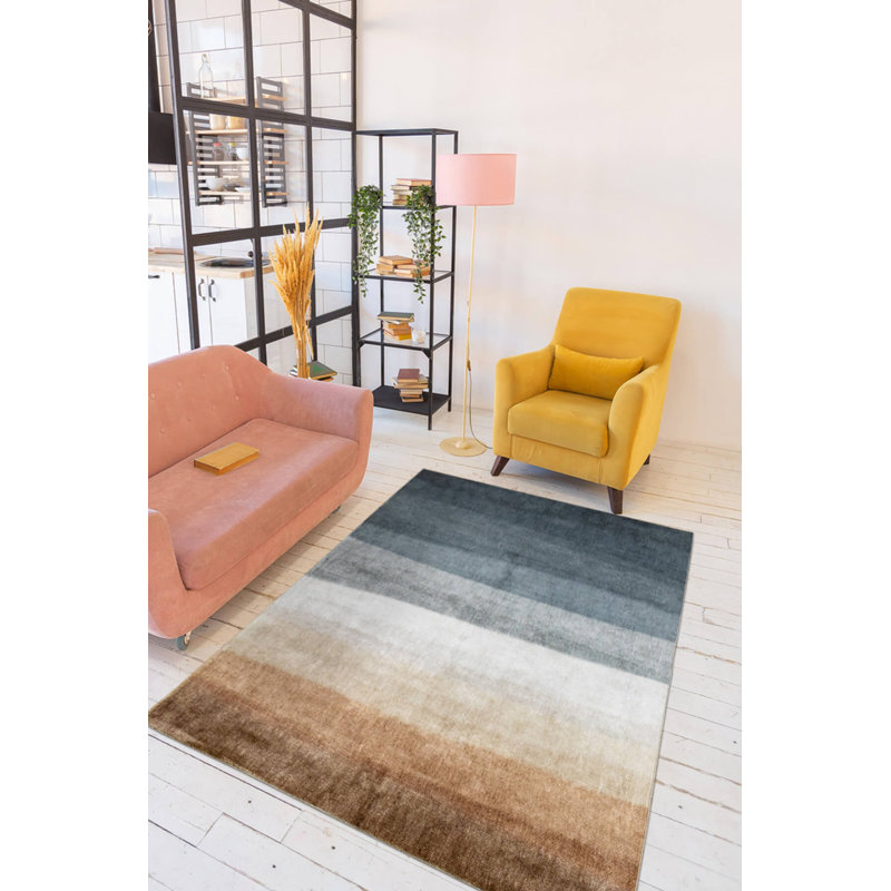 Tapis décoratif coloré en polyester tissé à la machine, Rectangle 5 pi 3 po x 7 pi 7 po