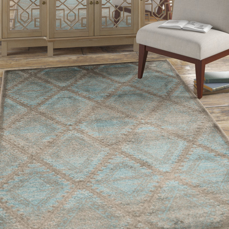 Tapis bleu à motif géométrique Alkmaar, Rectangle 8 pi x 11 pi
