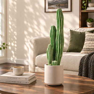 Artificial Cactus, 24 in Tall Fake Cactus Plant with White Pot 1 Pack, for Home, Garden, Office, Living Room, Bedroom Indoor Decoration, Realistic Texture Large Faux Decor Plant, Premium HDPE