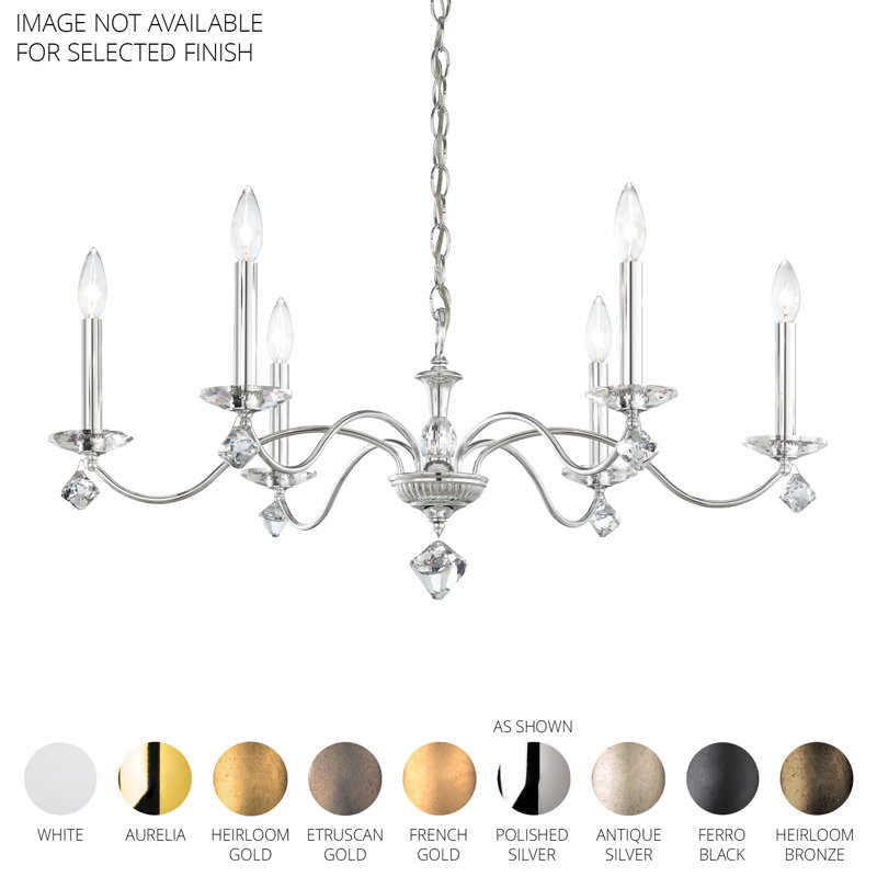 Modique 6 Light 32in x 15.5in Chandelier in Antique Silver with Clear Heritage Handcut Crystals, White