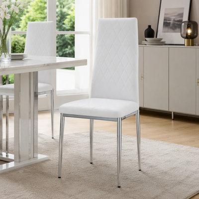 Ensemble de 6 chaises de salle à manger modernes, revêtement en similicuir capitonné en losanges, dossier haut, pieds en chrome poli, chaises d'appoint contemporaines rembourrées