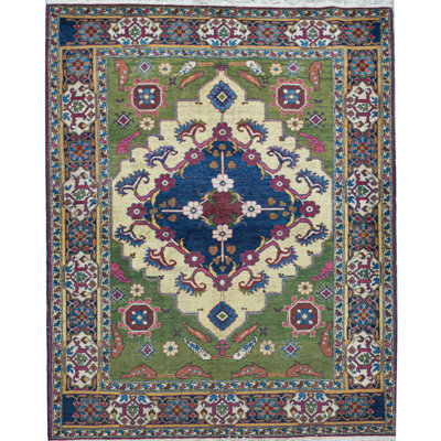 Hand-Knotted High-Quality Green Area Rug