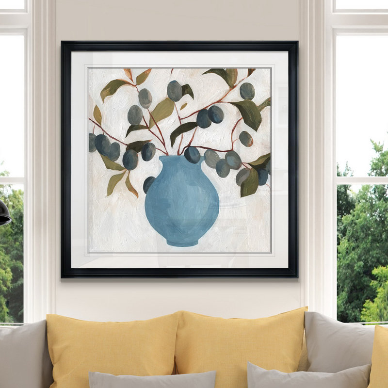 Plum Branch Arrangement II, peinture, H 28 po x l 28 po x P 1,5 po, Cadre noir