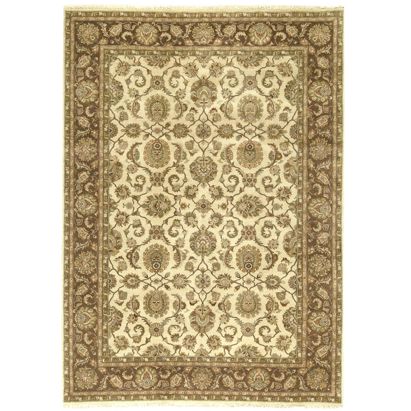 High-Quality Hand-Knotted Ivory And Brown Area Rug