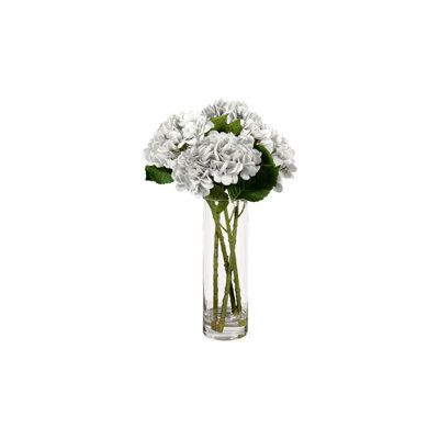 White Real-touch Hydrangeas In Tall Glass Vase