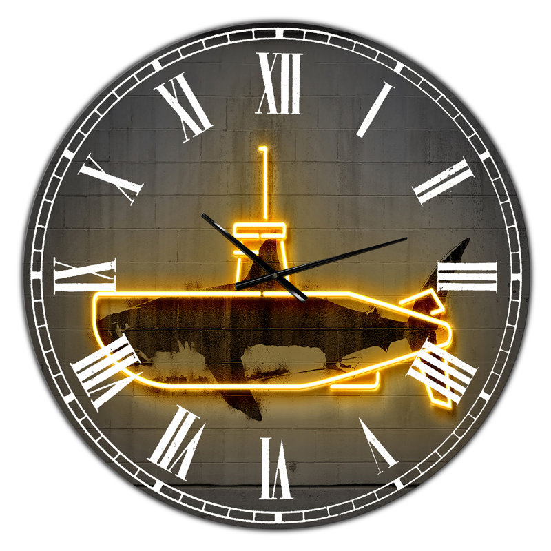 Horloge murale moderne surdimensionnée jaune sous-marin, Moyen