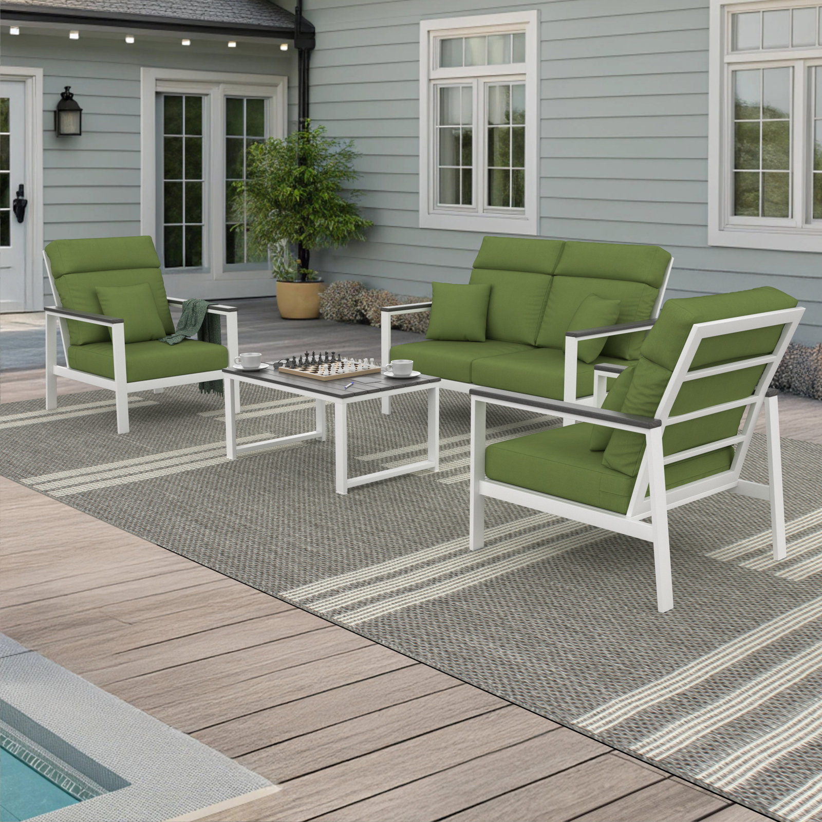 Townsend 4-Person Sunbrella® Patio Seating Group, Spectrum Cilantro, Gray