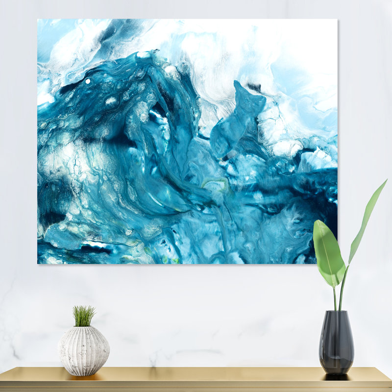 Art turquoise liquide - peinture sur toile, H 12 po x l 20 po, Toile tendue