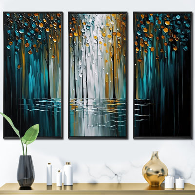 " Abstract Nature Trees Painting I - Modern " 3 - Pieces