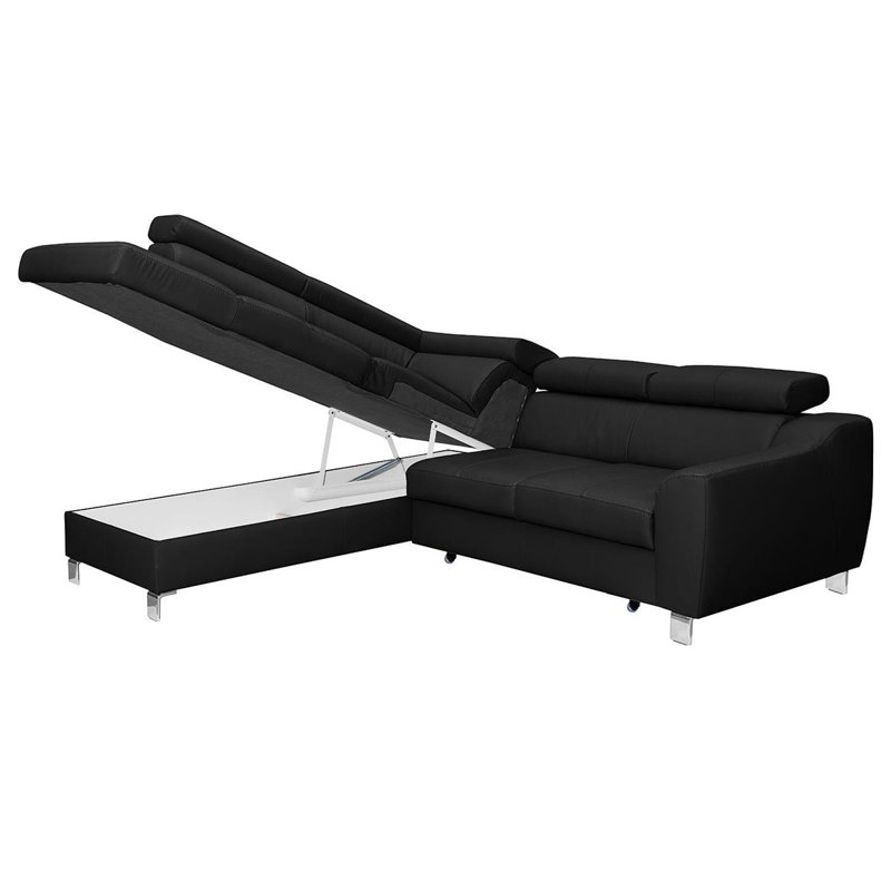 Avaiya Leather Corner Sofa with Sleeping Function and Storage, Left Hand Facing, Black, Yes