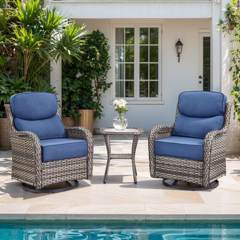 Abbey 3-Piece Patio Swivel Glider Chair Set With Side Table, 6-Inch Ultra-Plush Cushions & Water-Resistant Olefin Fabric