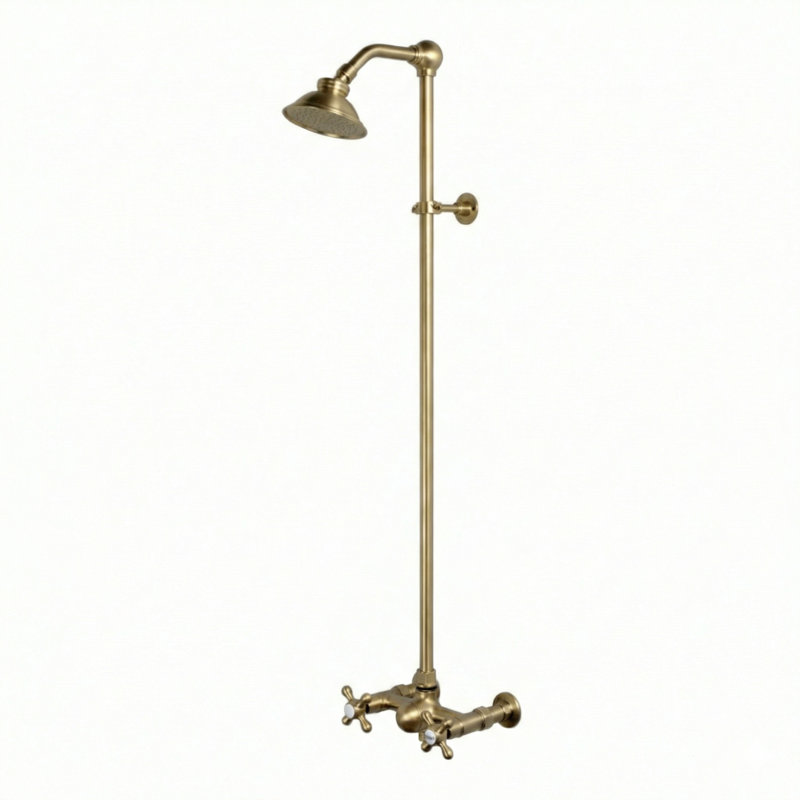 Exposed Shower System 36" Wall Mounted Set with 7" Shower Head and Cross Handle, Unlacquered Raw Brass