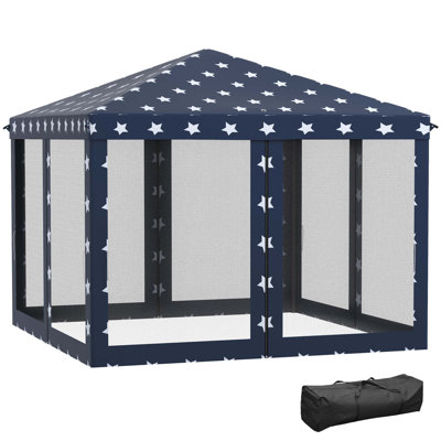 Outsunny 10' X 10' Pop Up Canopy Tent With Netting, Instant Gazebo, Ez Up Screen House Room With Carry Bag, Height Adjustable, For Outdoor, Garden, Patio, American Flag