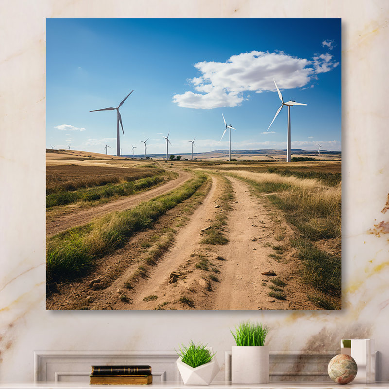" Wind Turbines in Wind Farm I " Mixed Media and Color Photography Print, 36" H x 36" W x 1.5" D, Wrapped Canvas