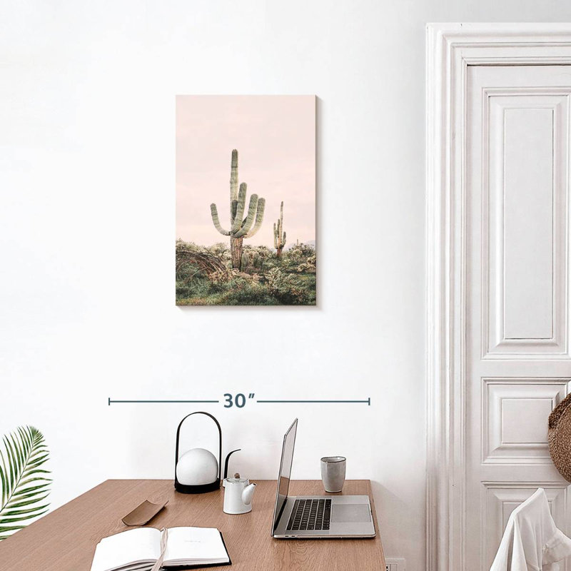 Cactus rosé et timide, H 24 po x l 16 po