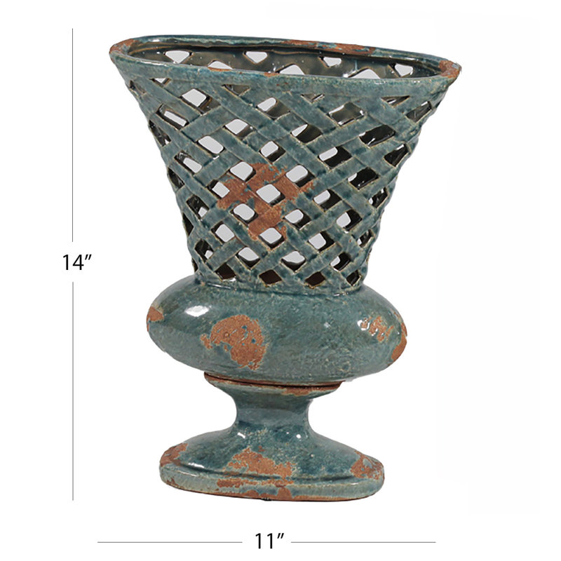 Vase de table en céramique Tankersley, Bleu, H 14 po x l 11 po x P 11 po
