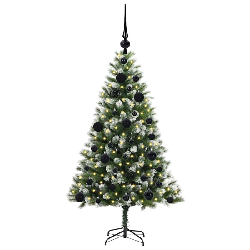 Artificial Hinged Christmas Tree with Flocked Snow, 120cm H, Black