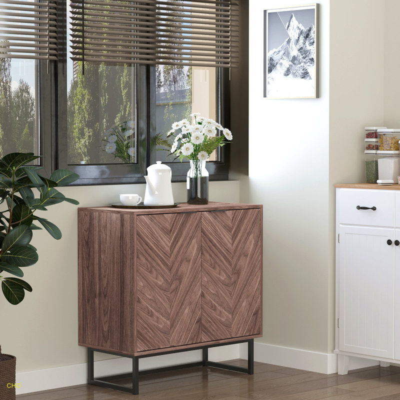 Buffet buffet, armoire de cuisine à double porte à chevrons, armoire d'appoint avec tablette réglable