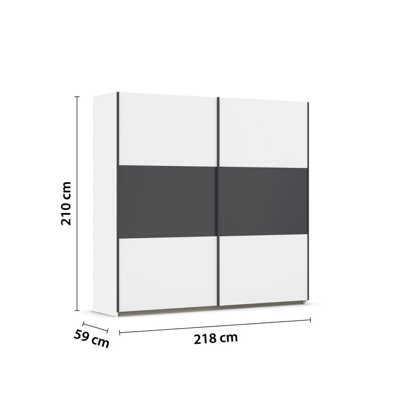 Neo 2 Door Manufactured Wood Wardrobe, 210cm H x 218cm W x 59cm D, Standard, Alpine white/Grey metallic